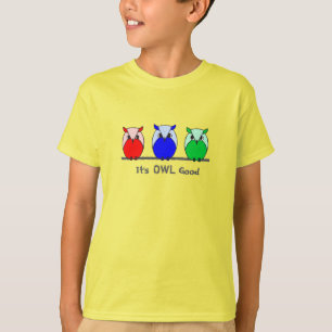 Niedliche farbige, rot-blaue Grüne Cartoon Owls T-Shirt