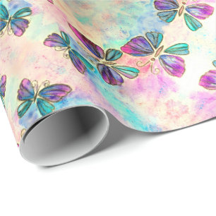 Niedliche Farbige Schmetterlinge - Wasserfarbe Geschenkpapier