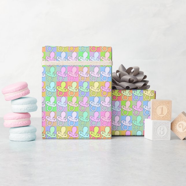 Niedliche farbige Schnuller für Neugeborene und Du Geschenkpapier (Babyparty)
