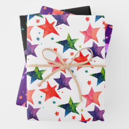 Niedliche Farbige Sterne Stille Nachtgalaxie Wasse Geschenkpapier Set