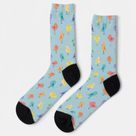 Niedliche farbige Vögel Cartoon zeichnend, auf bla Socken