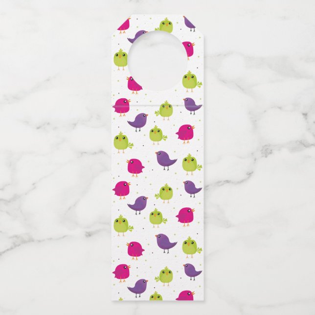 Niedliche, farbige Vögel Flaschenanhänger (Vorderseite)