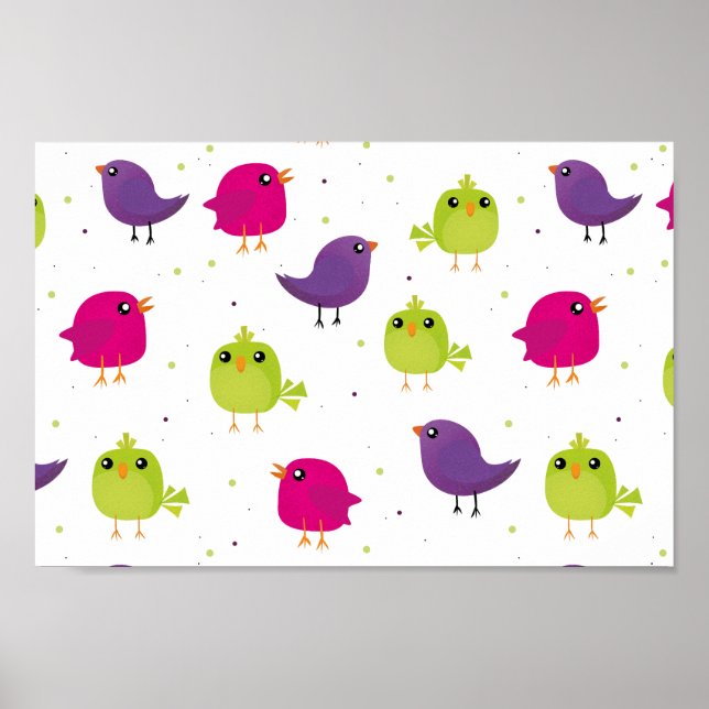 Niedliche, farbige Vögel Poster (Vorne)