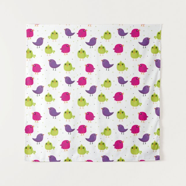 Niedliche, farbige Vögel Wandteppich (Vorderseite)