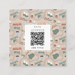 Niedliche farbige Züge auf Zugtrassen QR-Code Quadratische Visitenkarte