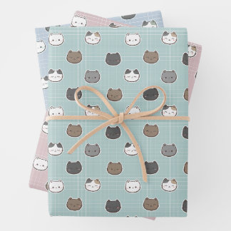 Niedliche Farbigkeit der Katzenpastellfarbe Geschenkpapier Set