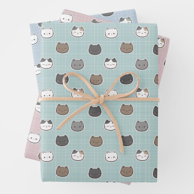 Niedliche Farbigkeit der Katzenpastellfarbe Geschenkpapier Set (Beispiel)