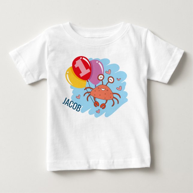 Niedliche Farbkrebse 1. Geburtstag Baby T-shirt (Vorderseite)