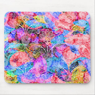 Niedliche Farbmuster aus weißer Blume Mousepad