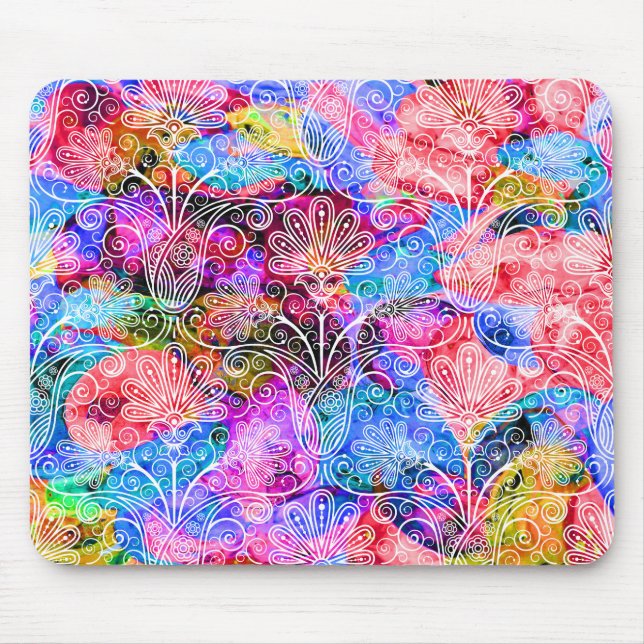 Niedliche Farbmuster aus weißer Blume Mousepad (Vorne)
