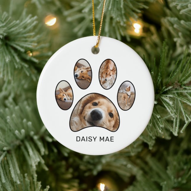 Niedliche Farbpalette Print Pet Name Jahr FotoColl Keramik Ornament (Baum)