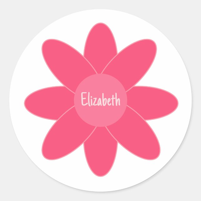 Niedliche Farbtöne der rosa Blume mit Name Runder Aufkleber (Vorderseite)