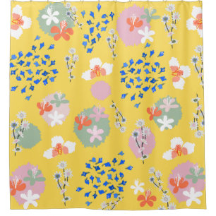 Niedliche Farbtöne floral Modernes Retro l Gelb Duschvorhang