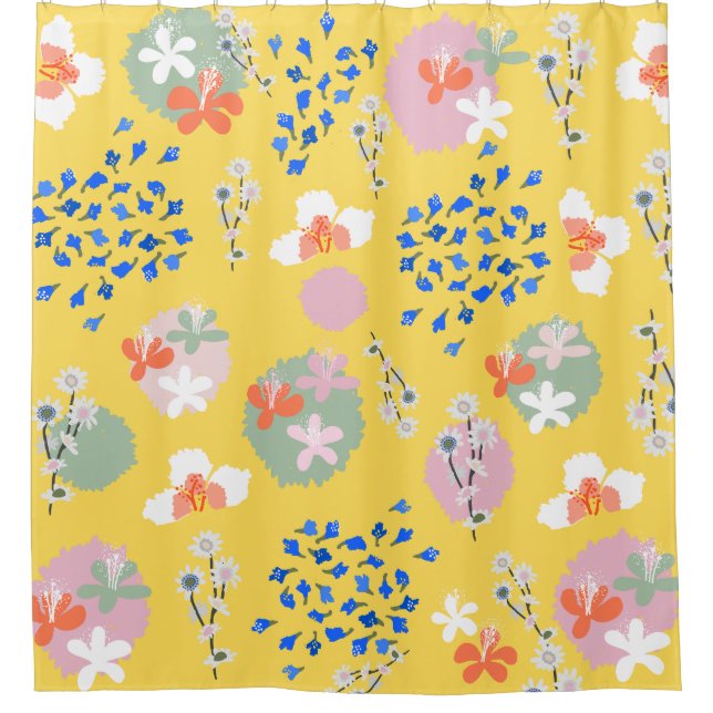 Niedliche Farbtöne floral Modernes Retro l Gelb Duschvorhang (Vorderseite)
