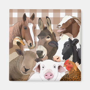 Niedliche Farm Animal Portrait Gingham Karo - Brow Magnet