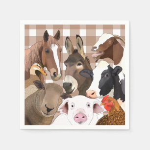 Niedliche Farm Animal Portrait Gingham Karo - Brow Serviette