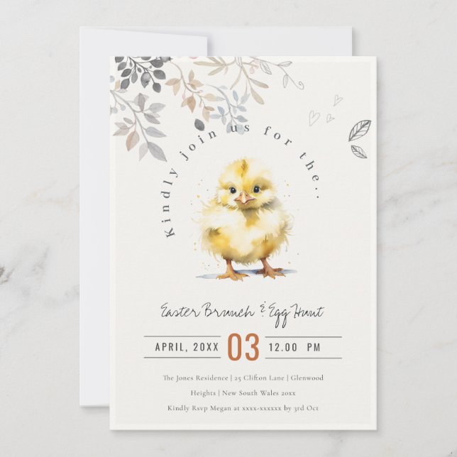 Niedliche Farm Chick Blush Floral Ostereier Jagd Einladung (Vorderseite)