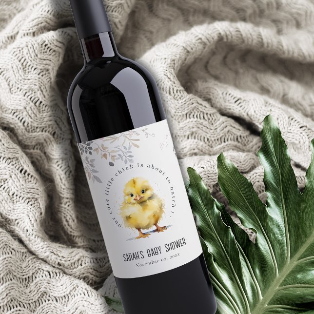 Niedliche Farm Chick Watercolor Blumenbaby-Dusche Weinetikett (Von Creator hochgeladen)