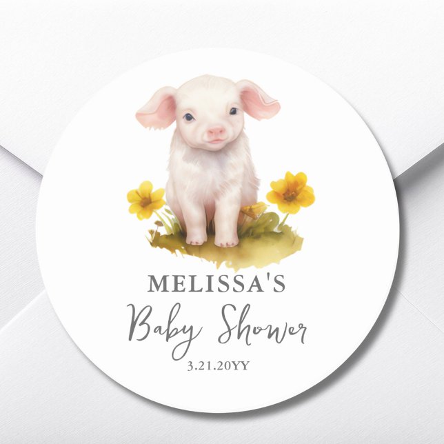 Niedliche Farm Piglet Baby Dusche Gefälligkeitsauf Runder Aufkleber (Von Creator hochgeladen)