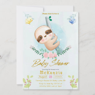 Niedliche Faultier- und Birds-Girl-Babydusche Einladung