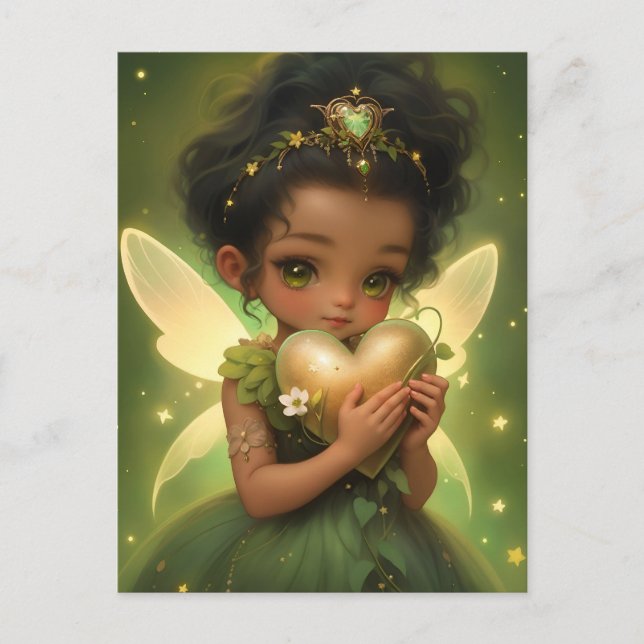 Niedliche Fee mit einem Goldenen Herzen Postkarte (Vorderseite)