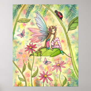 Niedliche Fee und Marienkäfer Fantasy-Wasserfarben Poster
