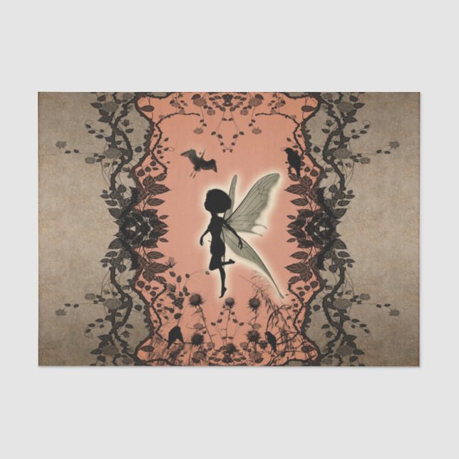 Niedliche feenhafte Silhouette mit glühendem Seidenpapier (Vorderseite)