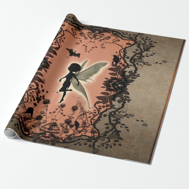 Niedliche feenhafte Silhouette mit glühendem Shine Geschenkpapier (Ungerollt)