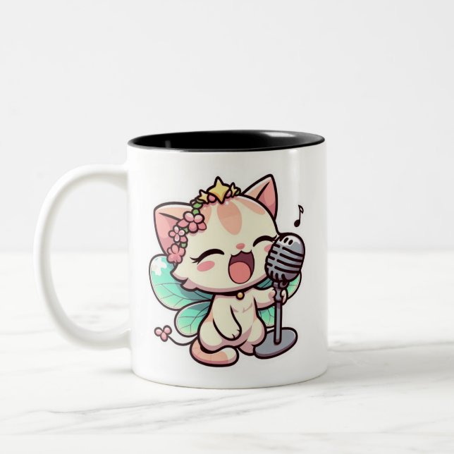 Niedliche Feenkatze singen Zweifarbige Tasse (Links)