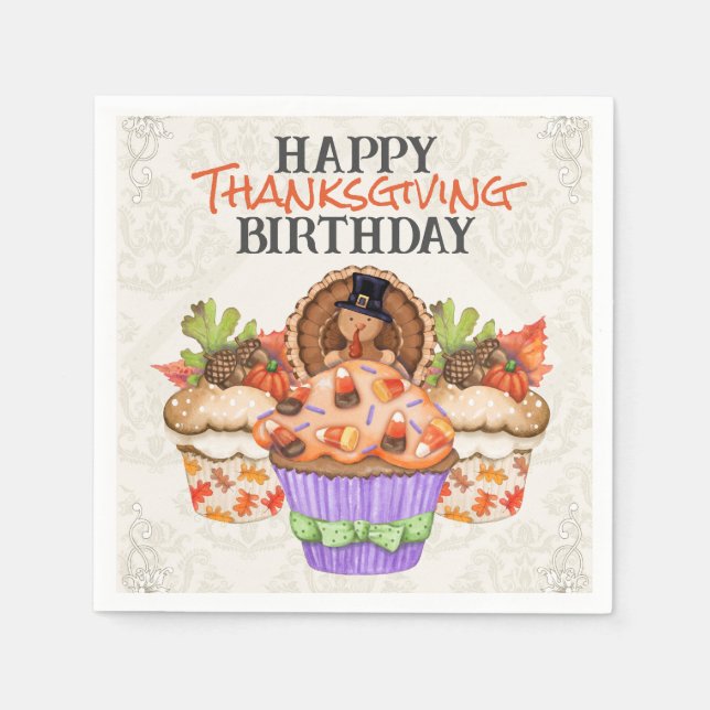 Niedliche Feiertage Cupcakes glücklich Thanksgivin Serviette (Vorderseite)