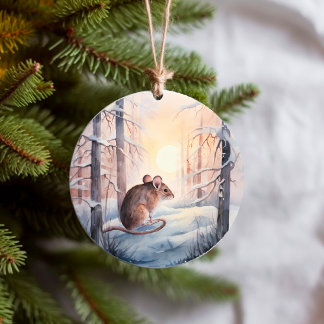 Niedliche Feldmäuse in schneebewaldeter Winterland Keramik Ornament