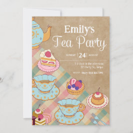 Niedliche Feminine Pink Blue Tee Party Geburtstag Einladung