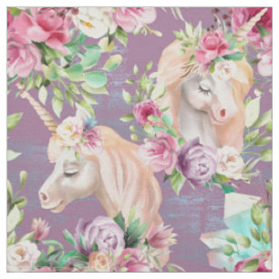 Niedliche feminine weiße Einhörner rosa lila Blume Stoff