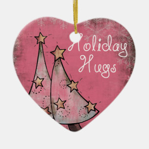 niedliche Ferienhäuser Rosa Weihnachtsbäume Keramikornament