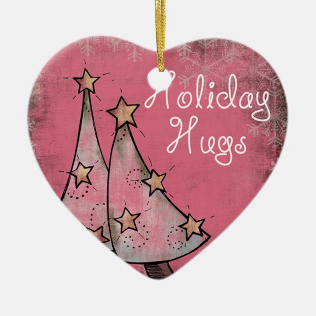 niedliche Ferienhäuser Rosa Weihnachtsbäume Keramikornament (Vorne)