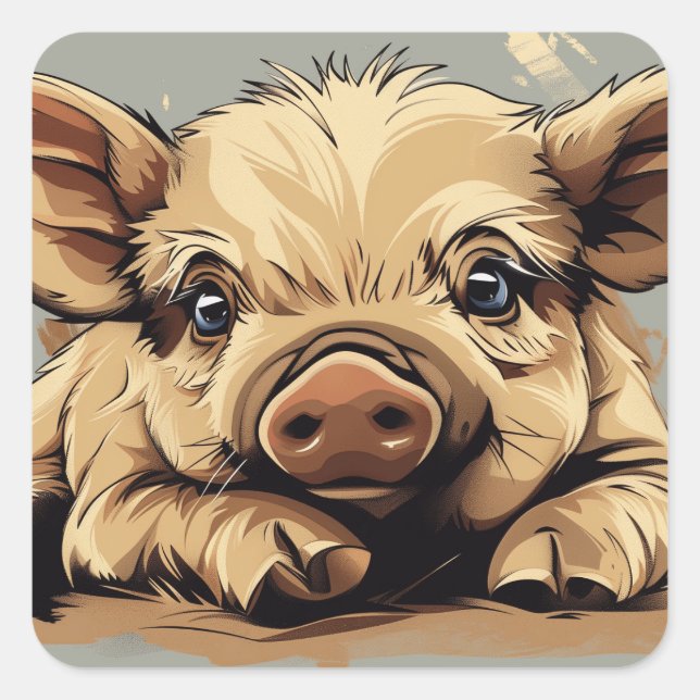 Niedliche Ferkel Quadratischer Aufkleber (Vorderseite)