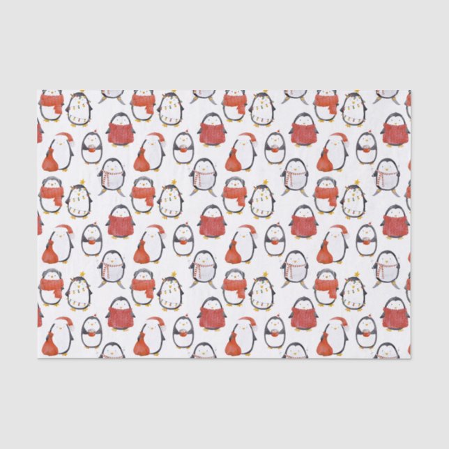Niedliche Feste Pinguine Muster Weihnachten Seidenpapier (Vorderseite)