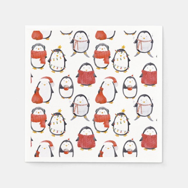 Niedliche Feste Pinguine Muster Weihnachts-Party Serviette (Vorderseite)