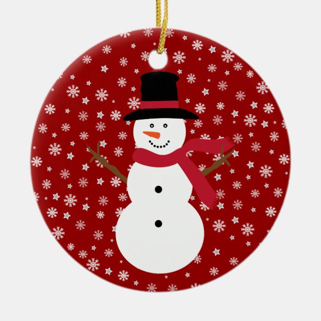 Niedliche festliche Cartoonsnowman-Schneeflocken Keramik Ornament (Vorne)