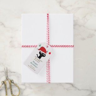 Niedliche festliche Katze mit roter Weihnachtsmann Geschenkanhänger