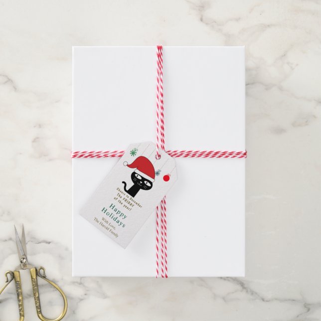 Niedliche festliche Katze mit roter Weihnachtsmann Geschenkanhänger (Mit Garn)