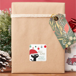 Niedliche festliche Katze mit roter Weihnachtsmann Quadratischer Aufkleber
