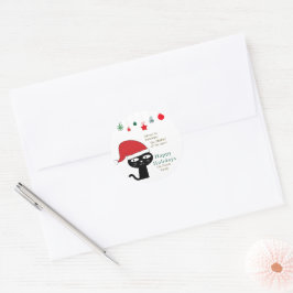 Niedliche festliche Katze mit roter Weihnachtsmann Runder Aufkleber