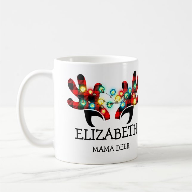 Niedliche festliche Lichter Rustikale Karierte Hir Kaffeetasse (Links)