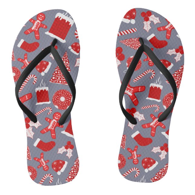 Niedliche festliche rote Illustrationen Weihnachts Flip Flops (Fußbett)