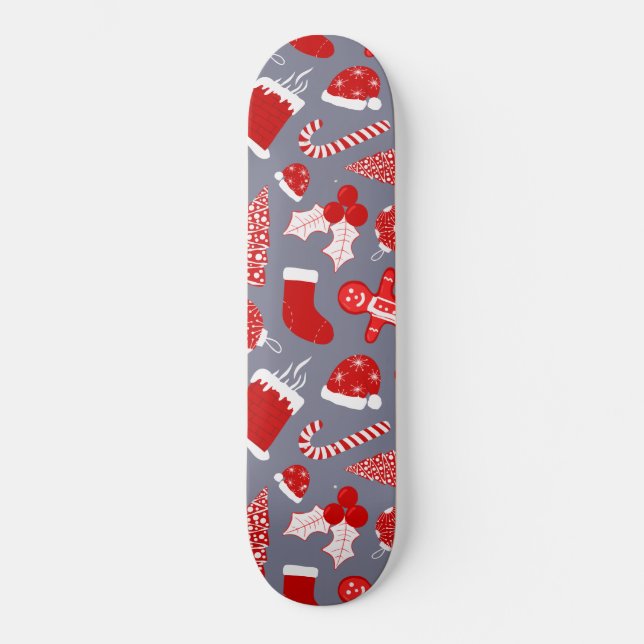 Niedliche festliche rote Illustrationen Weihnachts Skateboard (Vorderseite)