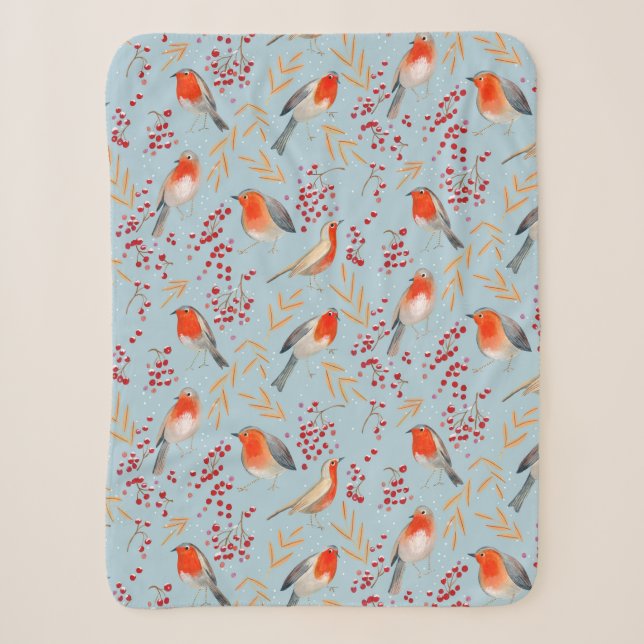 Niedliche festliche Vogelmuster blau Sherpadecke (Vorderseite)