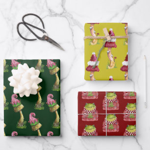 Niedliche Festspielmushroom und Froschmuster Weihn Geschenkpapier Set
