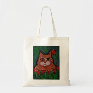 Niedliche fette orange Tabby-Katze und Blumen Tragetasche