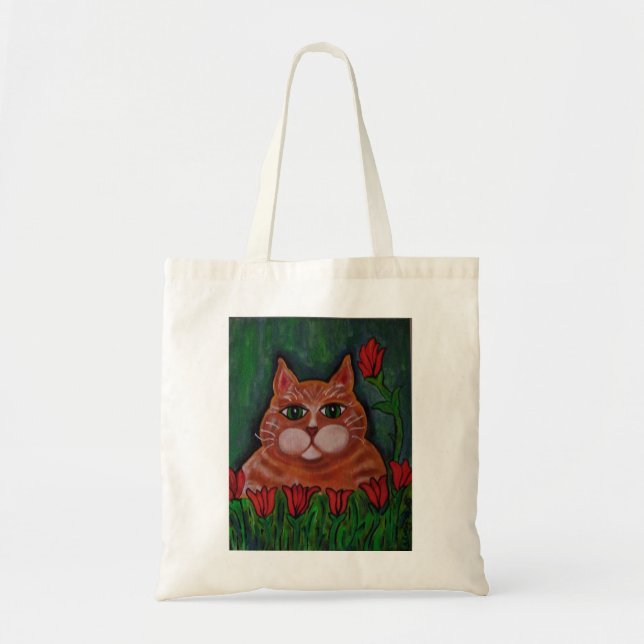 Niedliche fette orange Tabby-Katze und Blumen Tragetasche (Vorne)